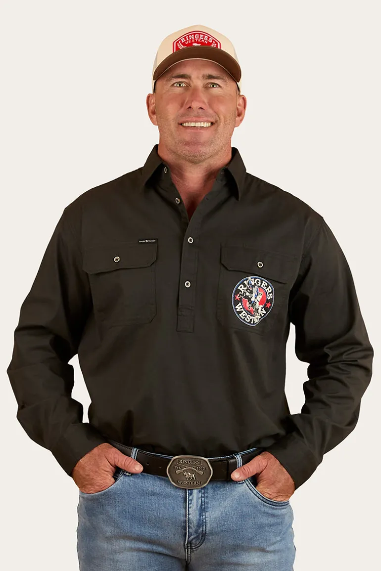 8 Seconds Mens Half Button Work Shirt - Charcoal