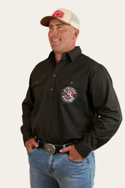 8 Seconds Mens Half Button Work Shirt - Charcoal