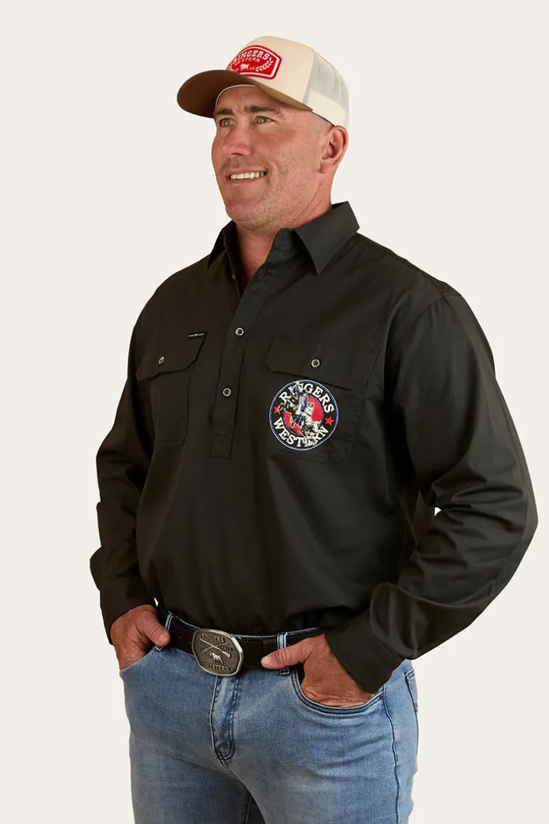 8 Seconds Mens Half Button Work Shirt - Charcoal