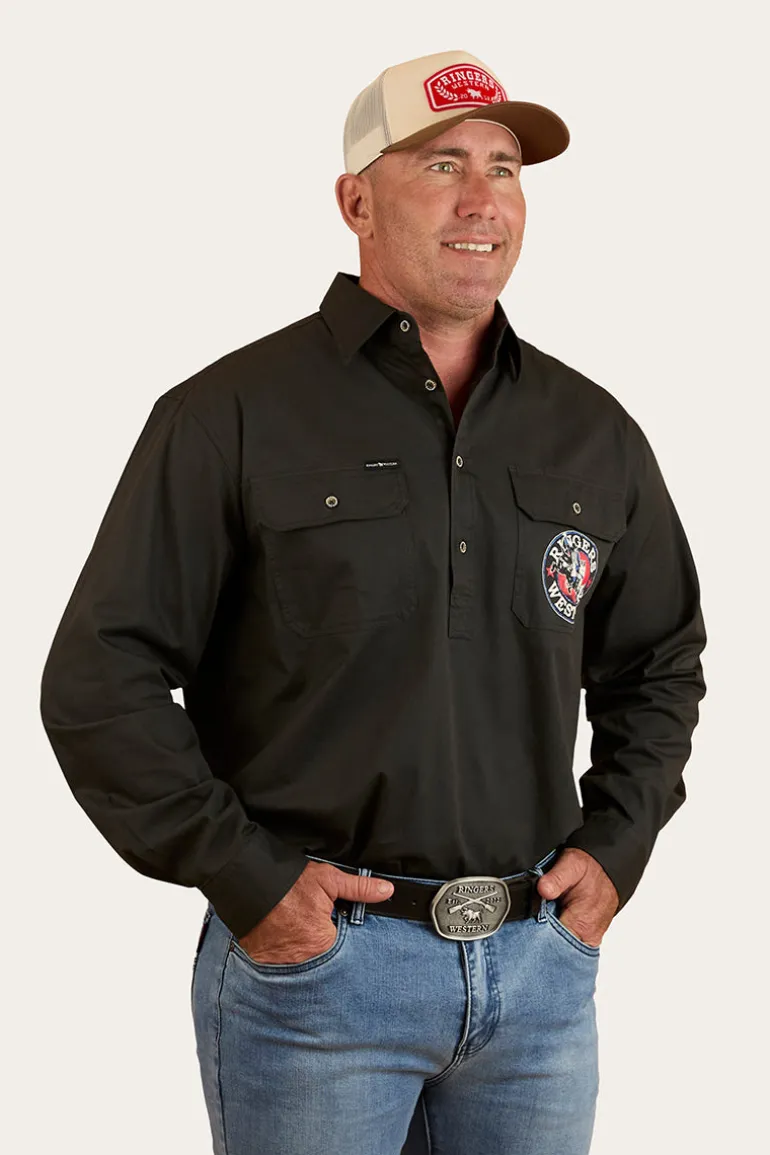 8 Seconds Mens Half Button Work Shirt - Charcoal