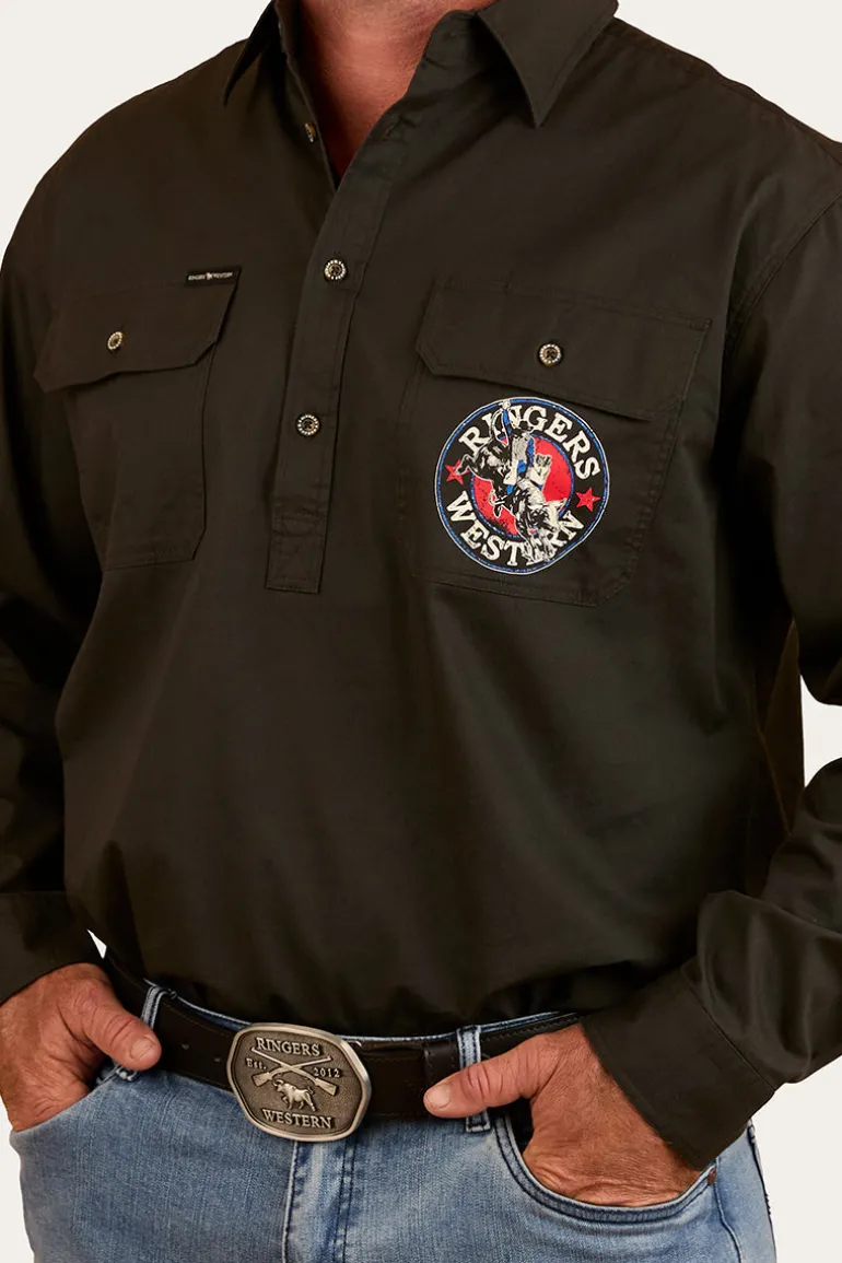 8 Seconds Mens Half Button Work Shirt - Charcoal