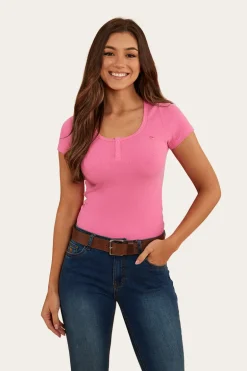 Arabella Womens Scoop Neck Baby Tee - Pink