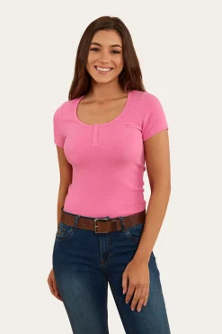 Arabella Womens Scoop Neck Baby Tee - Pink