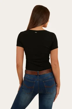Arabella Womens Scoop Neck Baby Tee - Black