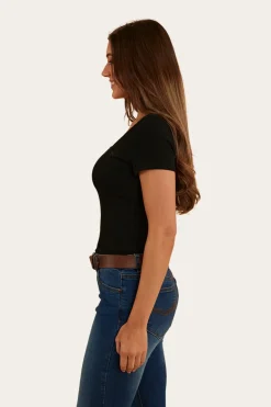 Arabella Womens Scoop Neck Baby Tee - Black