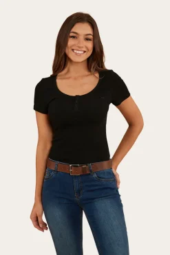 Arabella Womens Scoop Neck Baby Tee - Black