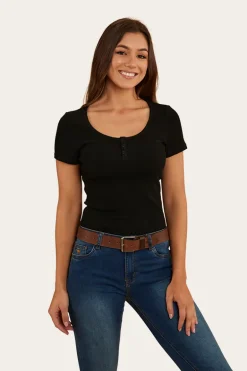Arabella Womens Scoop Neck Baby Tee - Black