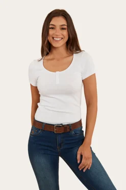 Arabella Womens Scoop Neck Baby Tee - White