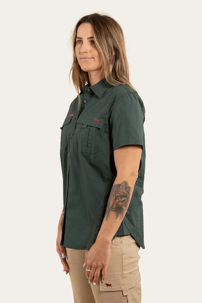 Ashburton Womens Ripstop Full Button Work Shirt - Forest Green