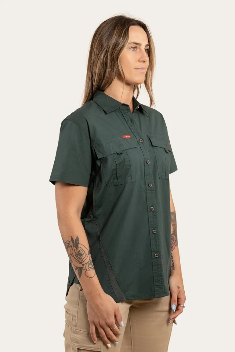 Ashburton Womens Ripstop Full Button Work Shirt - Forest Green