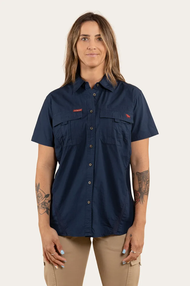 Ashburton Womens Ripstop Full Button Work Shirt - Dark Navy