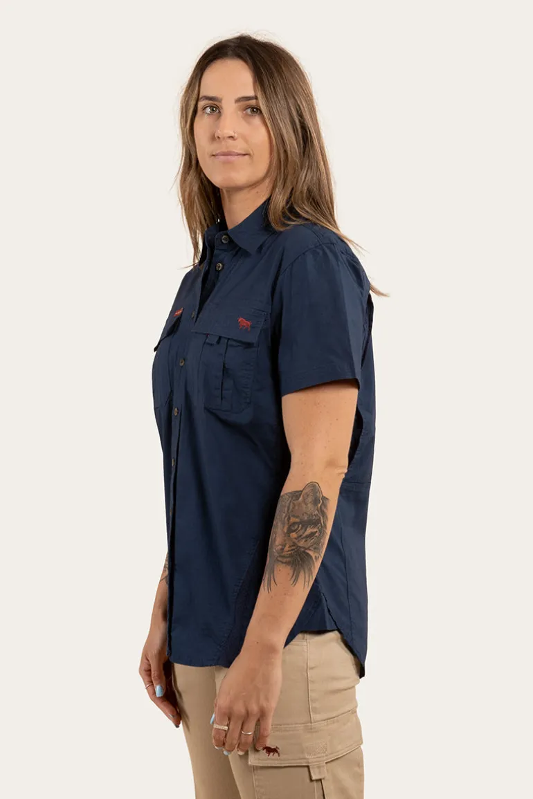 Ashburton Womens Ripstop Full Button Work Shirt - Dark Navy