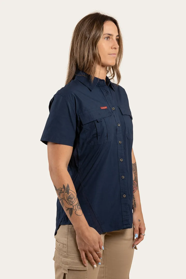 Ashburton Womens Ripstop Full Button Work Shirt - Dark Navy