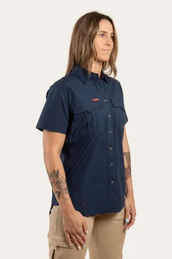 Ashburton Womens Ripstop Full Button Work Shirt - Dark Navy