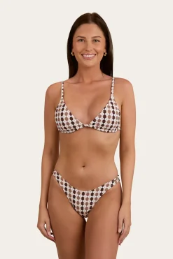 Ashton Check Womens Slide Tri Bikini Top - Chocolate / White