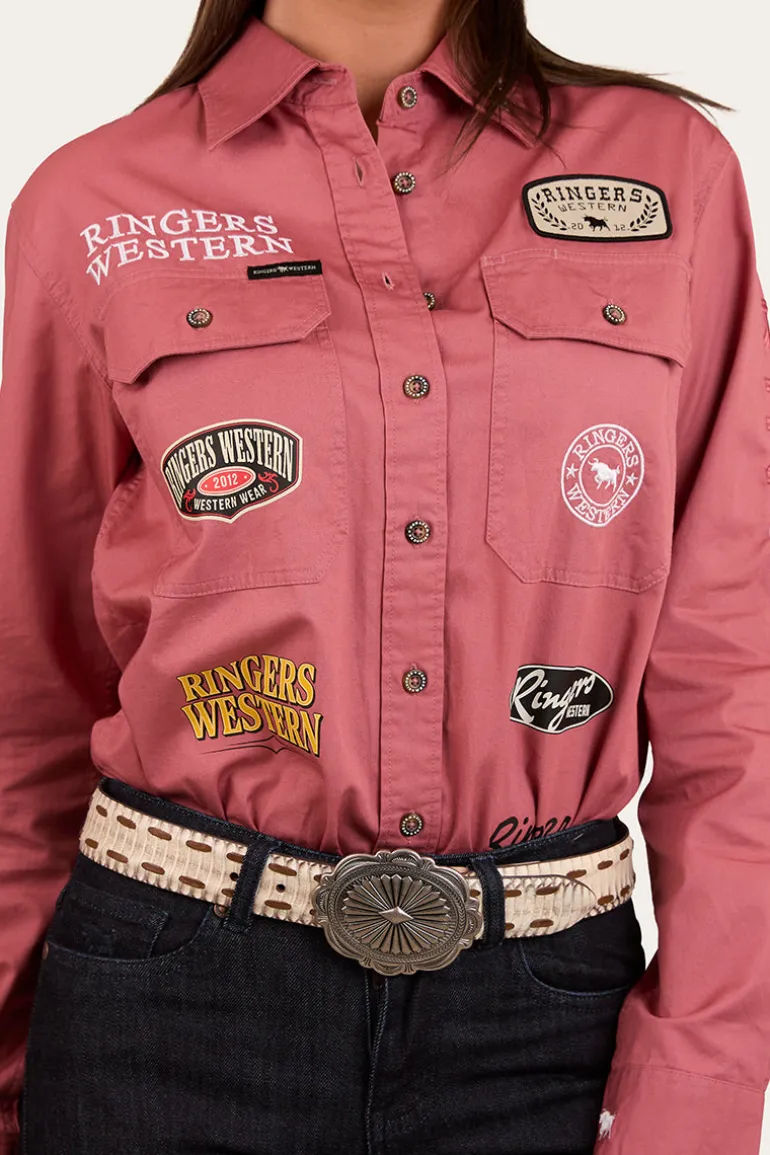 Barrel Racer Womens Full Button Work Shirt - Dusty Rose
