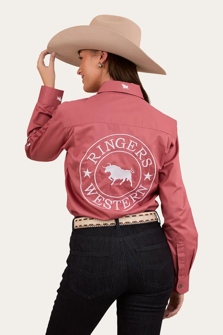 Barrel Racer Womens Full Button Work Shirt - Dusty Rose