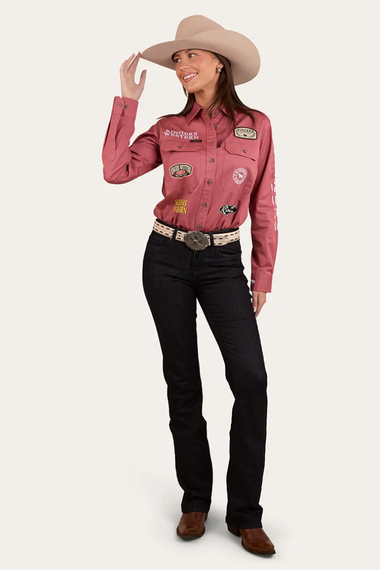 Barrel Racer Womens Full Button Work Shirt - Dusty Rose