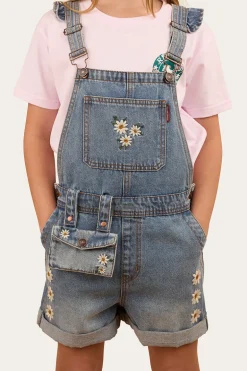 Bessie Kids Denim Short Overall - Light Wash Blue