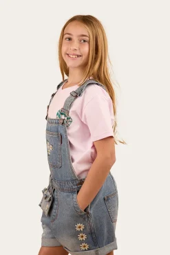 Bessie Kids Denim Short Overall - Light Wash Blue