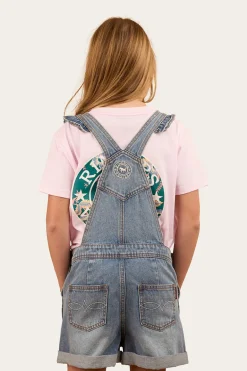 Bessie Kids Denim Short Overall - Light Wash Blue