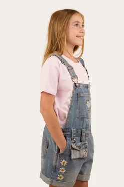 Bessie Kids Denim Short Overall - Light Wash Blue