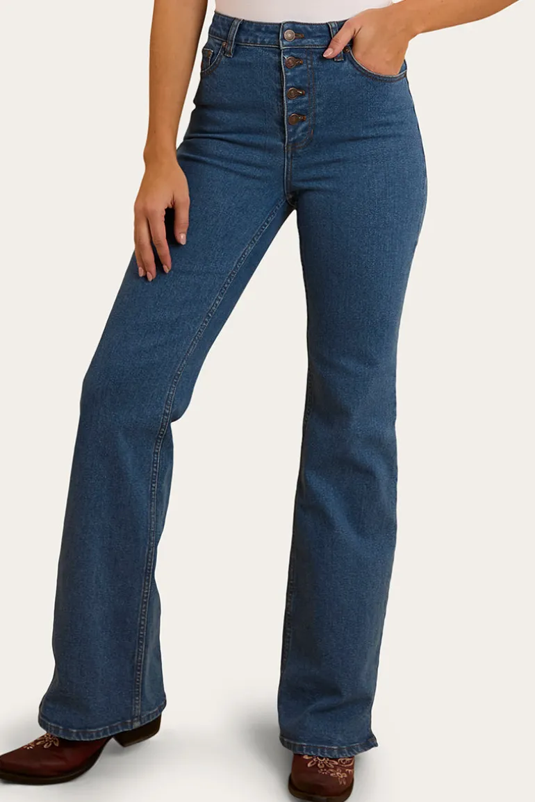Betsy Womens High Rise Bootleg Jean - Mid Wash Blue