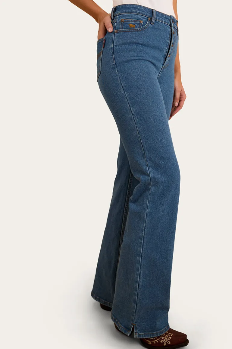 Betsy Womens High Rise Bootleg Jean - Mid Wash Blue