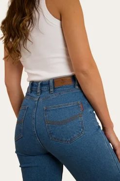 Betsy Womens High Rise Bootleg Jean - Mid Wash Blue