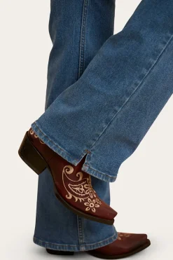 Betsy Womens High Rise Bootleg Jean - Mid Wash Blue