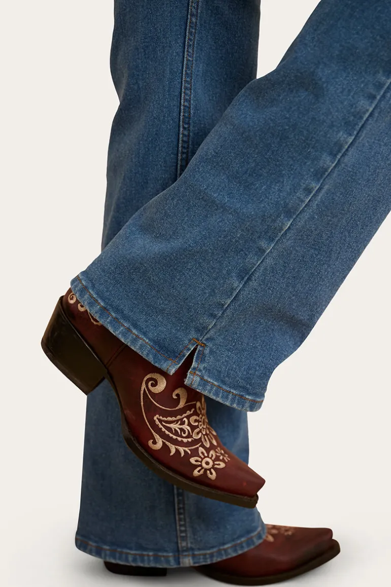 Betsy Womens High Rise Bootleg Jean - Mid Wash Blue