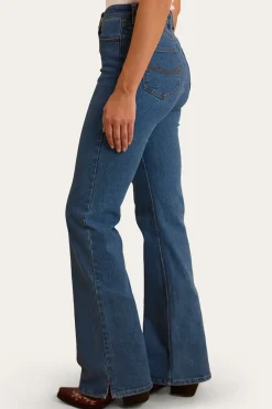 Betsy Womens High Rise Bootleg Jean - Mid Wash Blue