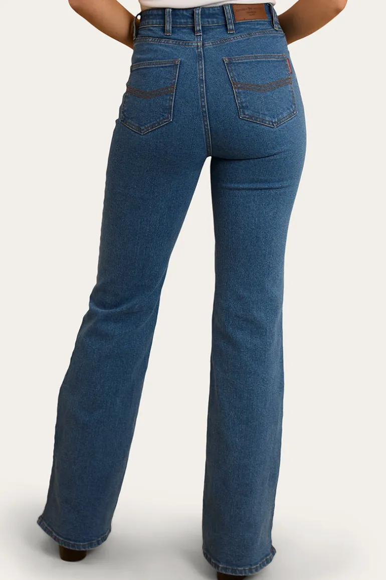 Betsy Womens High Rise Bootleg Jean - Mid Wash Blue