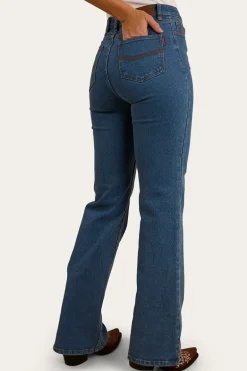 Betsy Womens High Rise Bootleg Jean - Mid Wash Blue