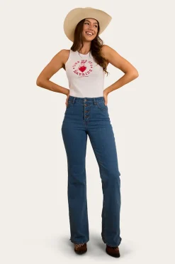 Betsy Womens High Rise Bootleg Jean - Mid Wash Blue