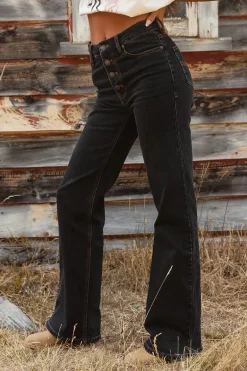 Betsy Womens High Rise Bootleg Jean - Black