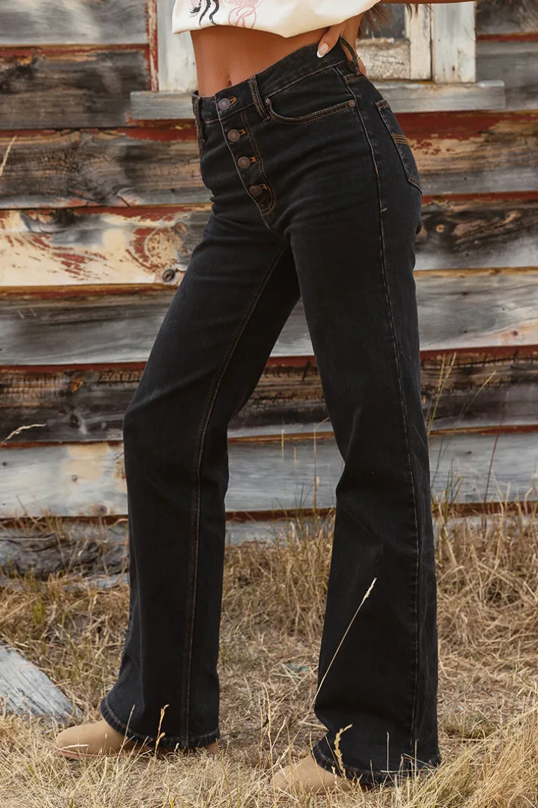 Betsy Womens High Rise Bootleg Jean - Black