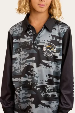 Big Catch Kids Fishing Jersey - Black Camo