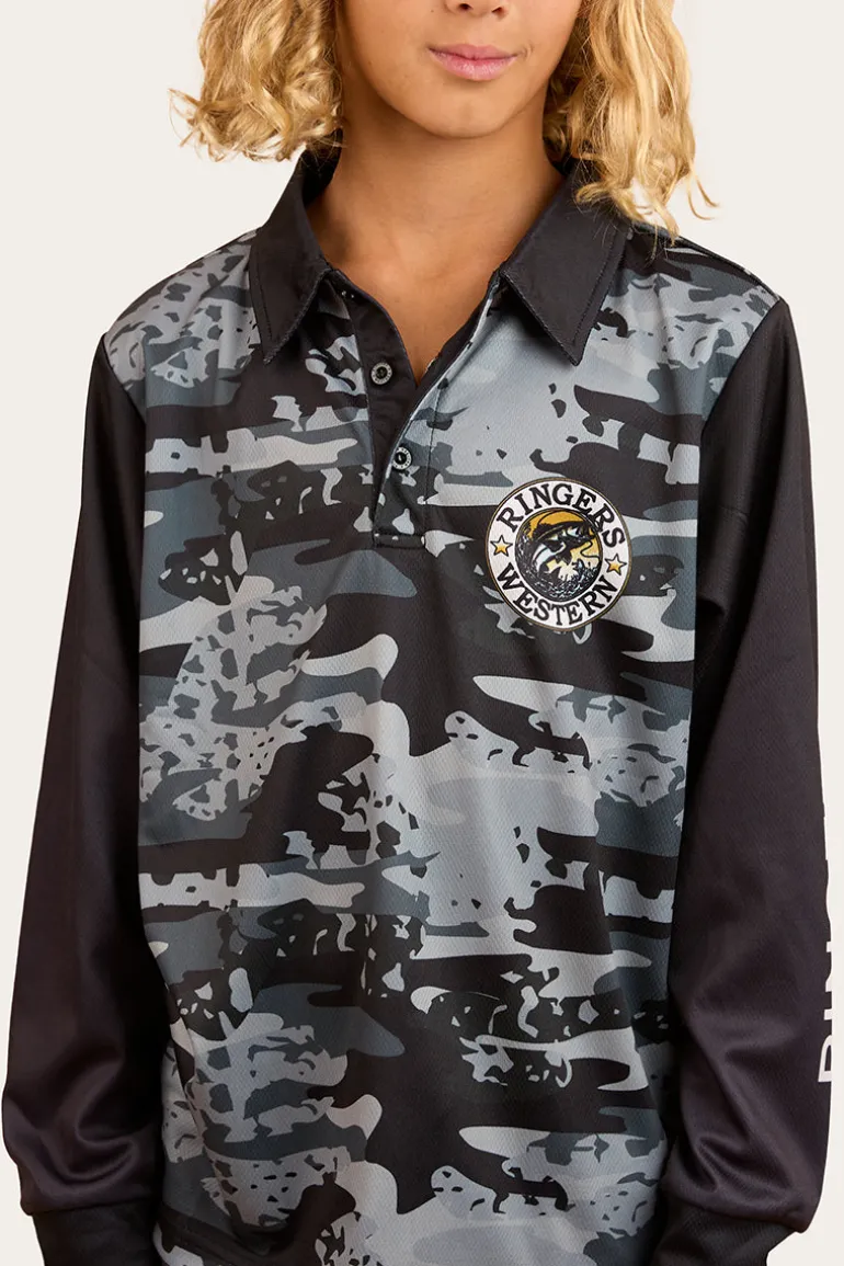 Big Catch Kids Fishing Jersey - Black Camo