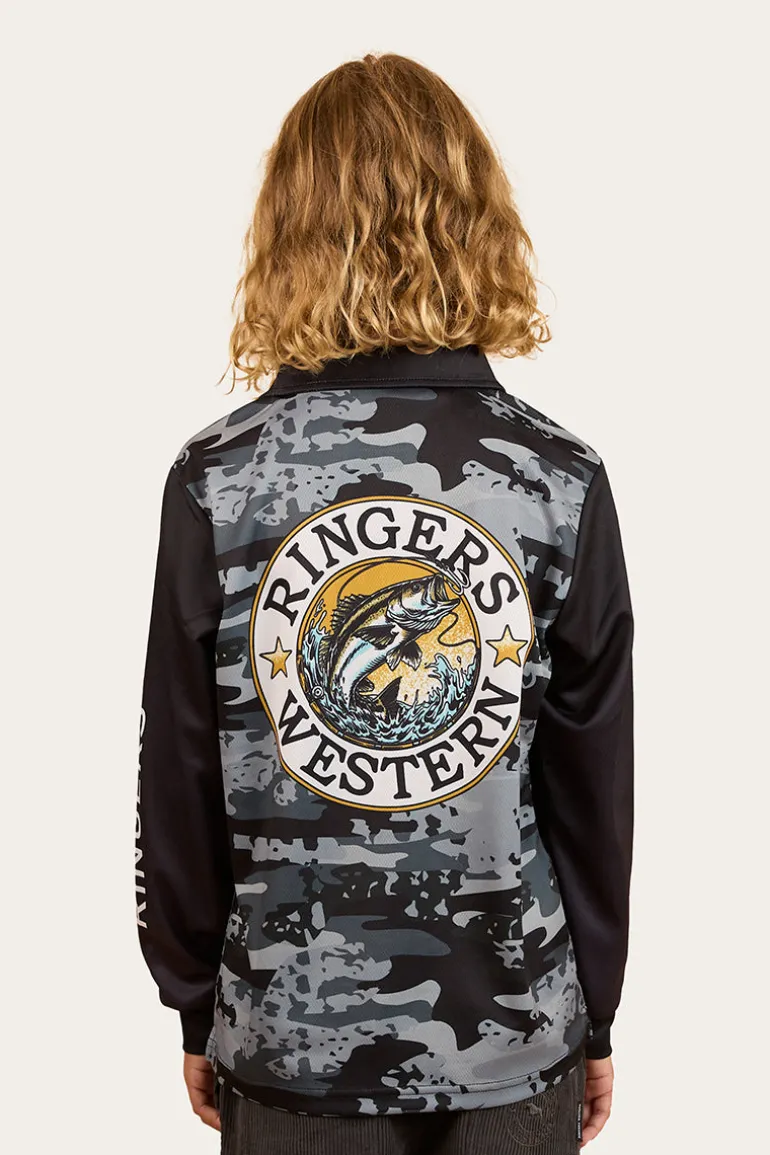 Big Catch Kids Fishing Jersey - Black Camo