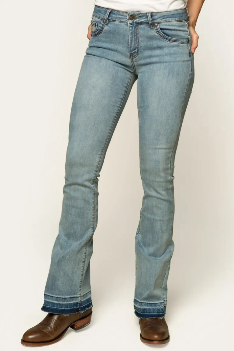 Billie Womens Mid-Rise Bootleg Jeans - Light Blue
