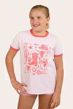 Boot Scootin Kids Ringer T-Shirt - Barley Pink