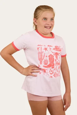 Boot Scootin Kids Ringer T-Shirt - Barley Pink