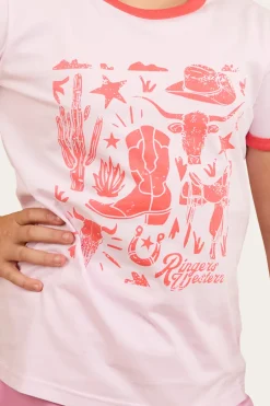 Boot Scootin Kids Ringer T-Shirt - Barley Pink