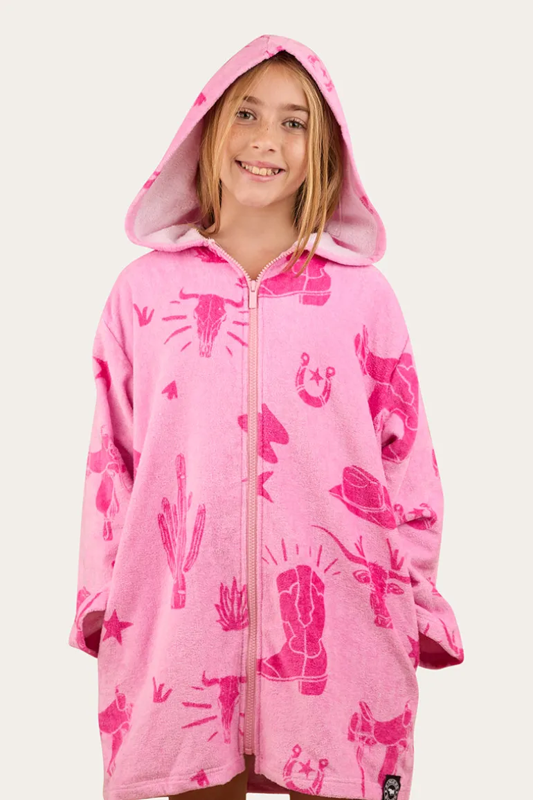Boot Scootin Kids Zip Through Towel - Pastel Pink