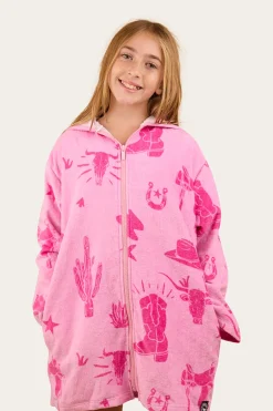 Boot Scootin Kids Zip Through Towel - Pastel Pink