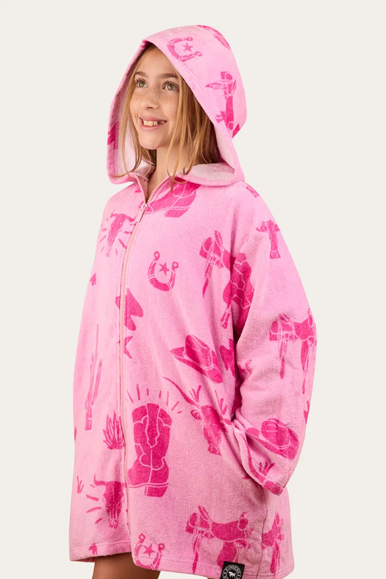 Boot Scootin Kids Zip Through Towel - Pastel Pink