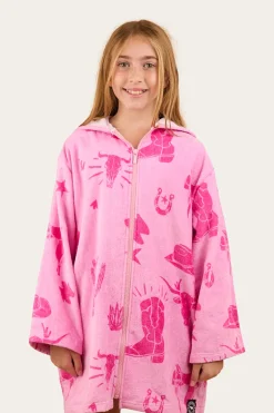 Boot Scootin Kids Zip Through Towel - Pastel Pink