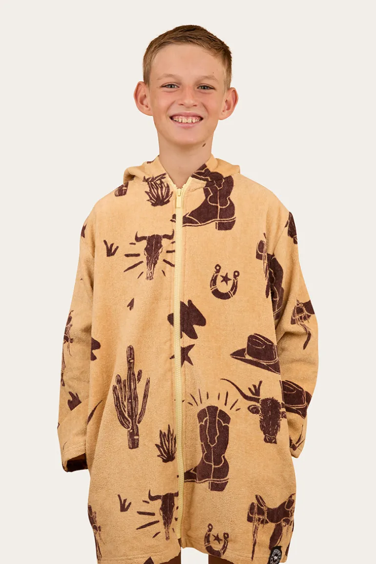 Boot Scootin Kids Zip Through Towel - Dark Sand