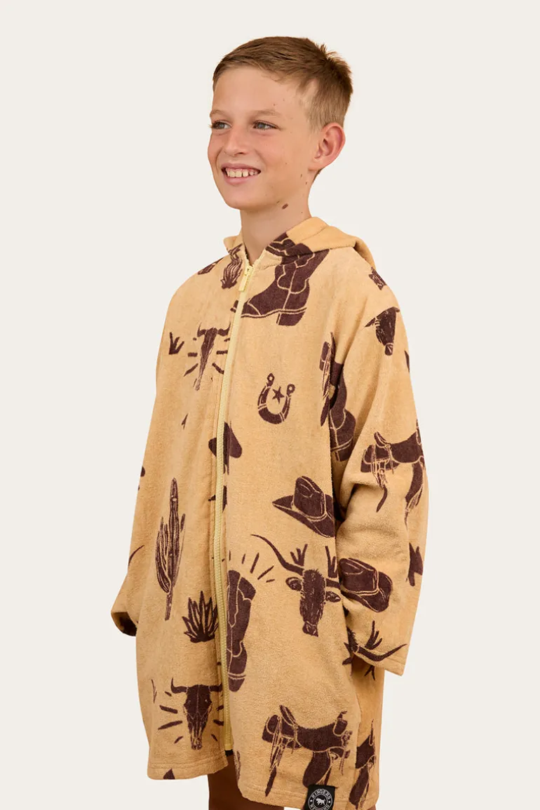 Boot Scootin Kids Zip Through Towel - Dark Sand